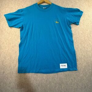 Vintage Stedman Super Hi-Cru T Shirt Teal Blue L 100% Cotton Made in USA Single